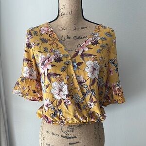 Floral Yellow Wrap Top